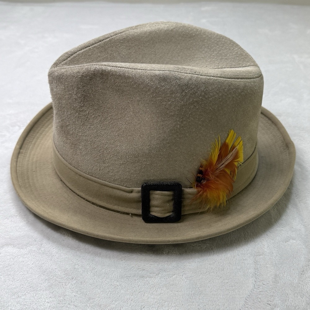 Vintage Dobbs Avanti Felt Fedora Hat Size 7 1/4 Tan w/ Feather